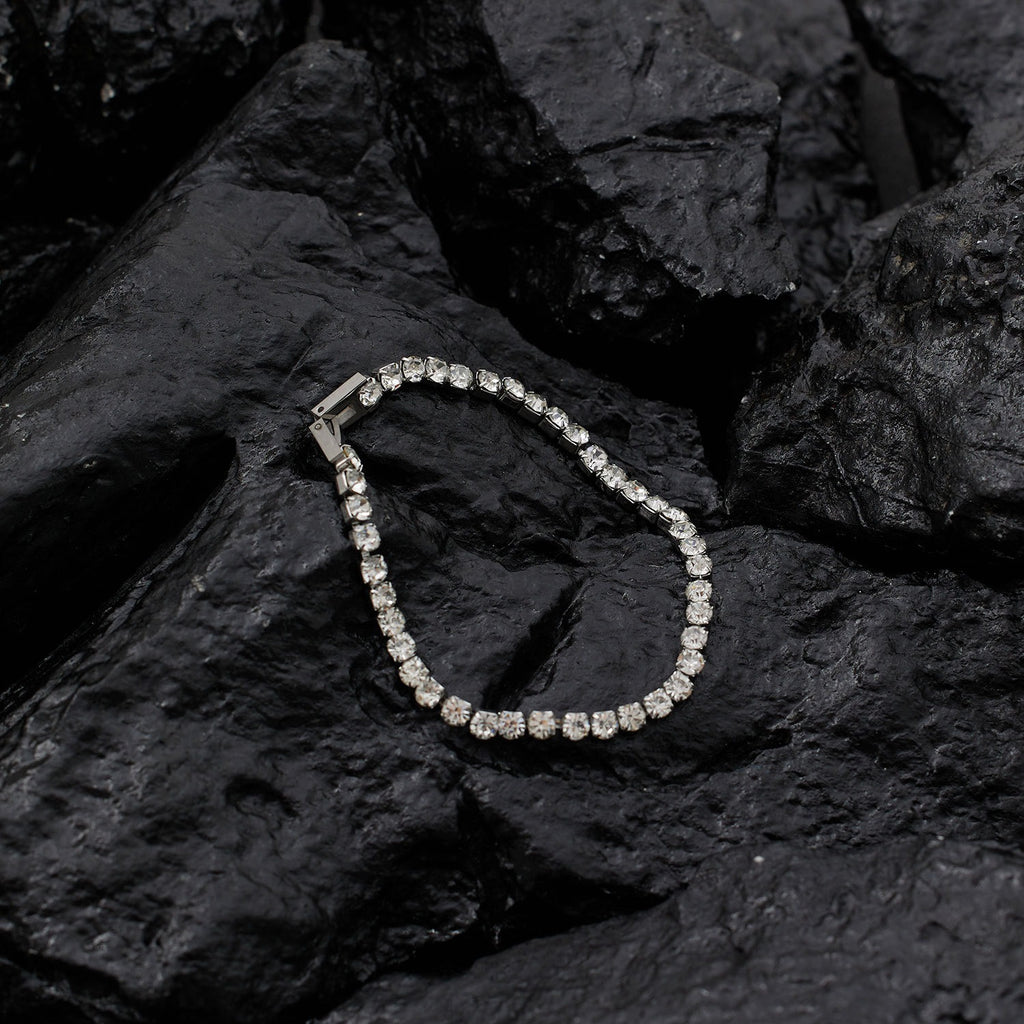 Bracelet zircon serti griffe, acier titane
