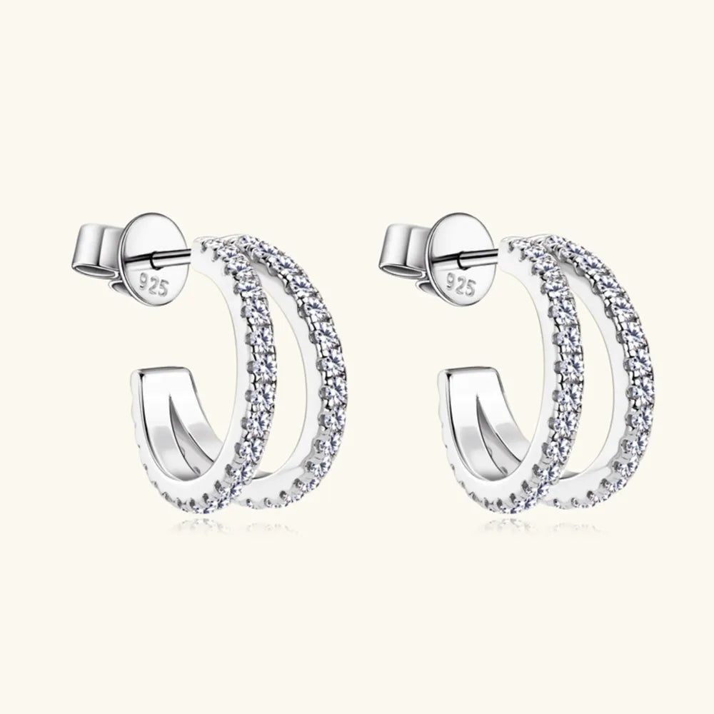 Créoles en C moissanite serties, argent 925 fin