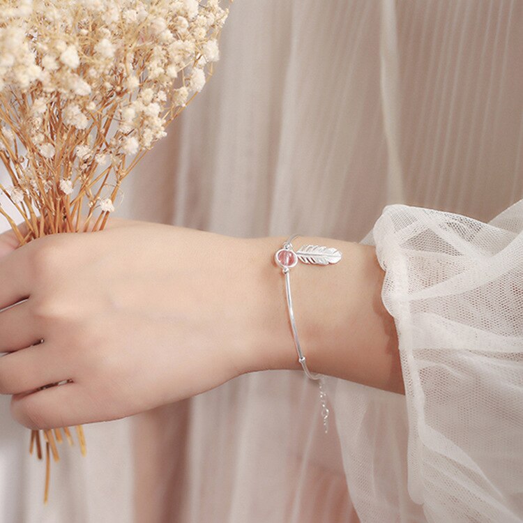 Bracelet perles et plume, argent 925