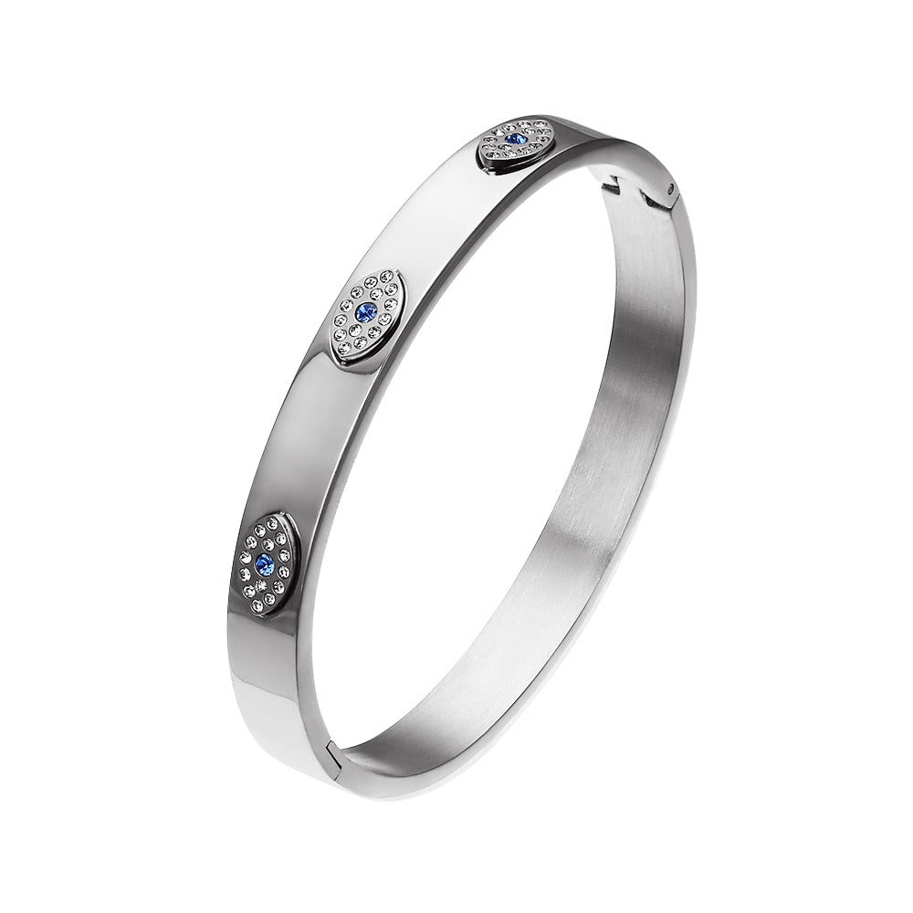 Bracelet œil protecteur zircon, acier inoxydable