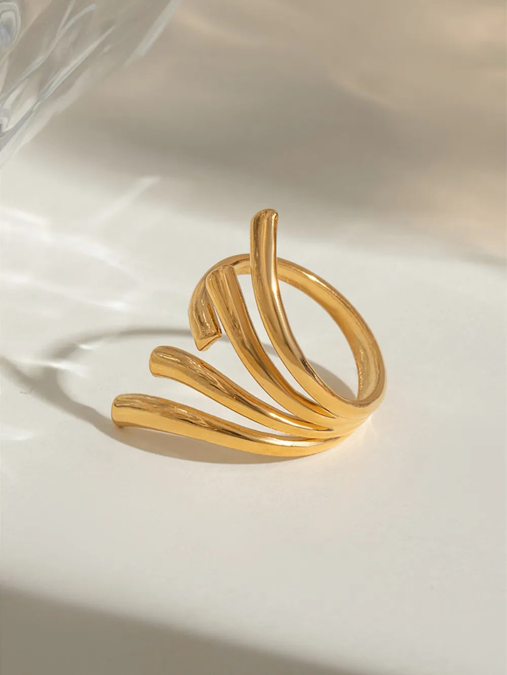 Bague ouverte irrégulière, plaquée or 18 carats, acier inoxydable