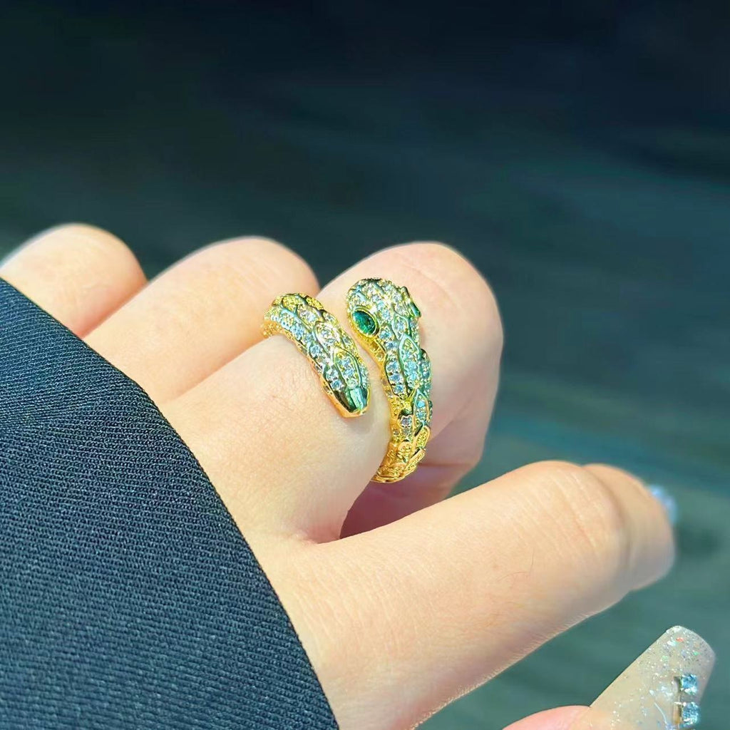 Bague ouverte serpent zircon, cuivre