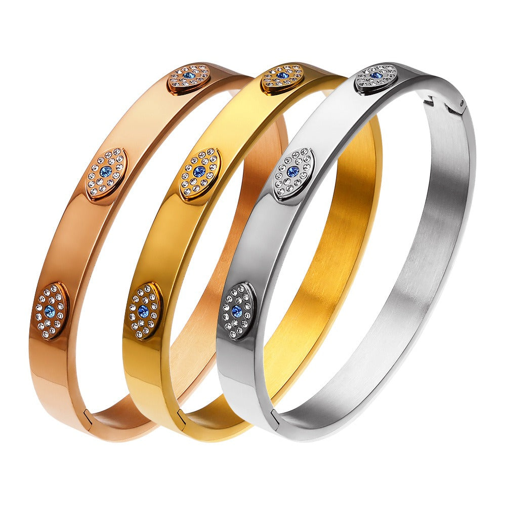 Bracelet œil protecteur zircon, acier inoxydable