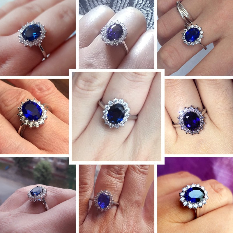 Bague saphir bleu style royal, argent 925