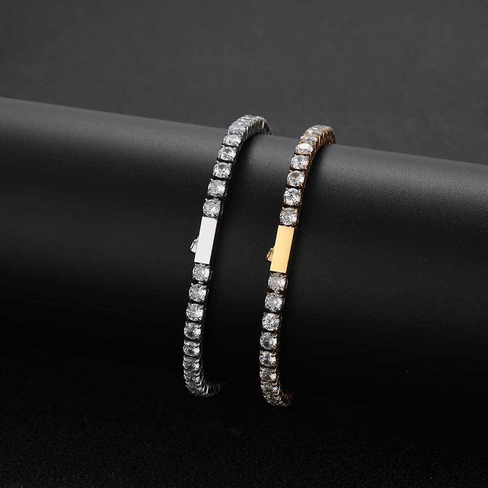 Bracelet chaîne tennis 4mm zircon, style hip-hop homme