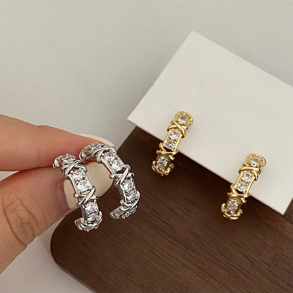 Créoles vintage zircon en croix, style coréen