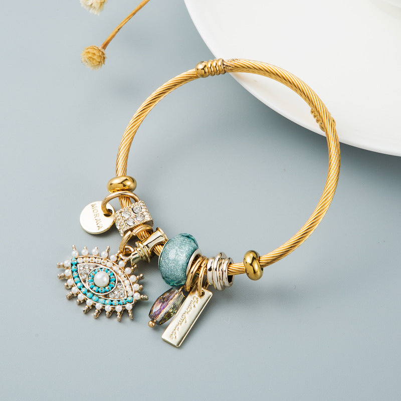 Bracelet pendentif œil protecteur, plaqué or