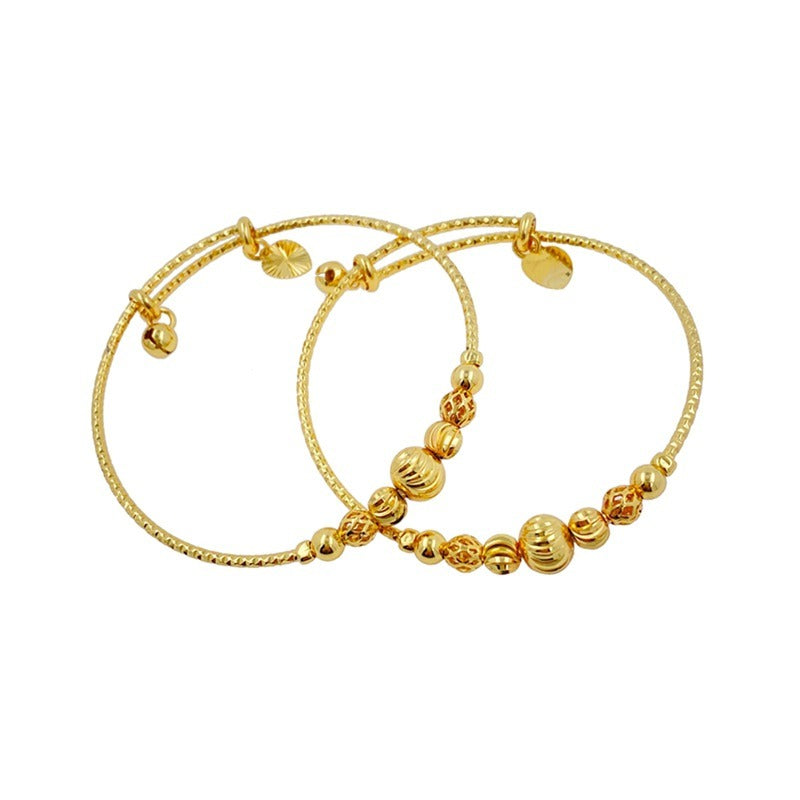 Bracelet clochette perlé ajustable, plaqué or