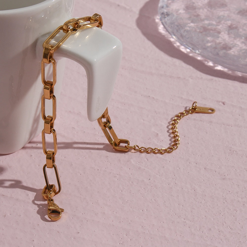 Bracelet chaîne ajourée géométrique, acier inoxydable doré