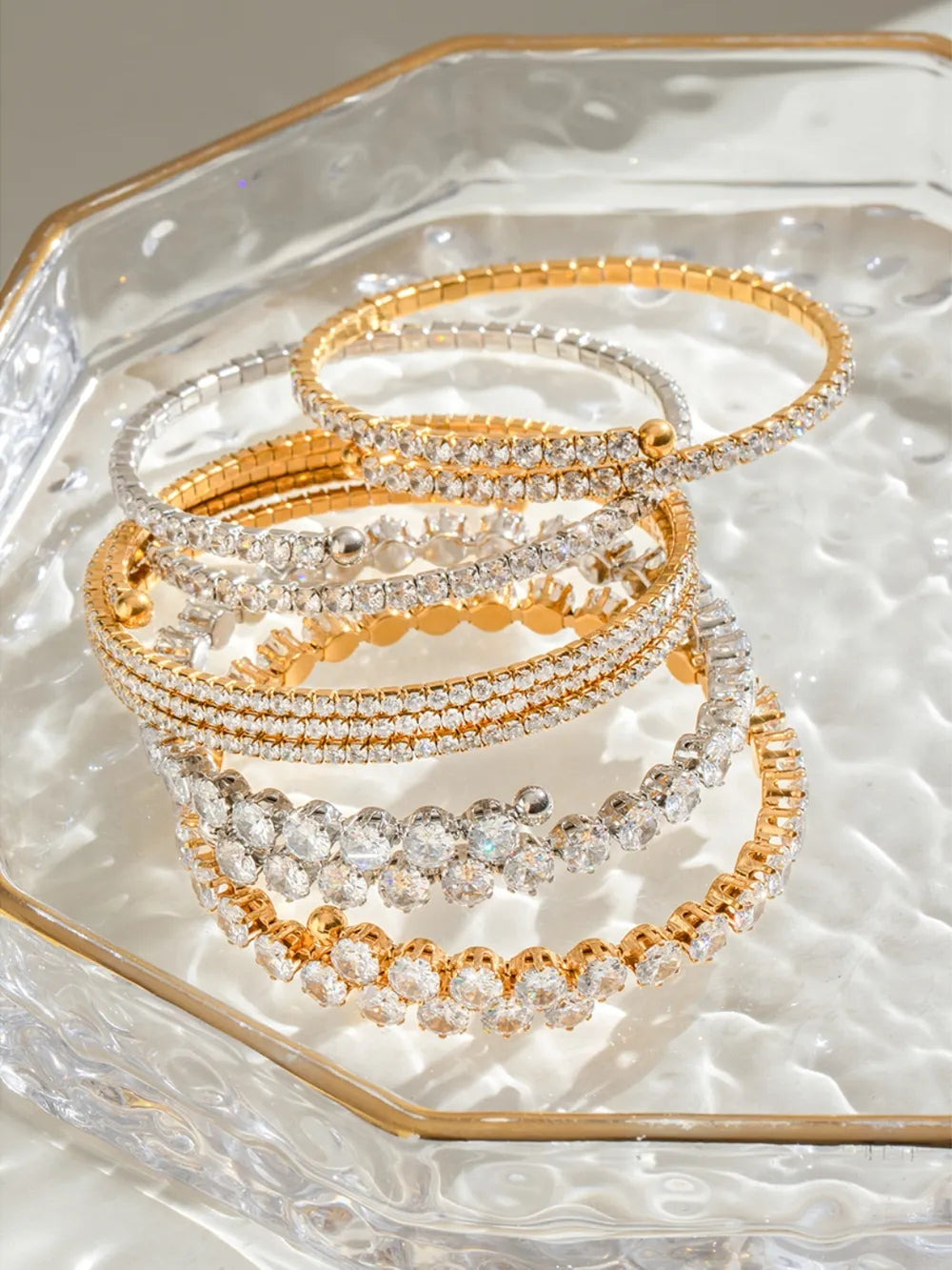 Bracelet zircon serti, acier inoxydable fin