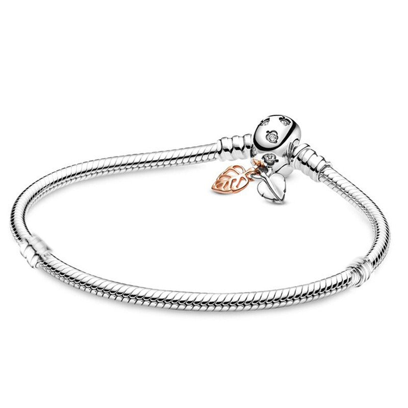 Bracelet chaîne serpent feuilles, argenté