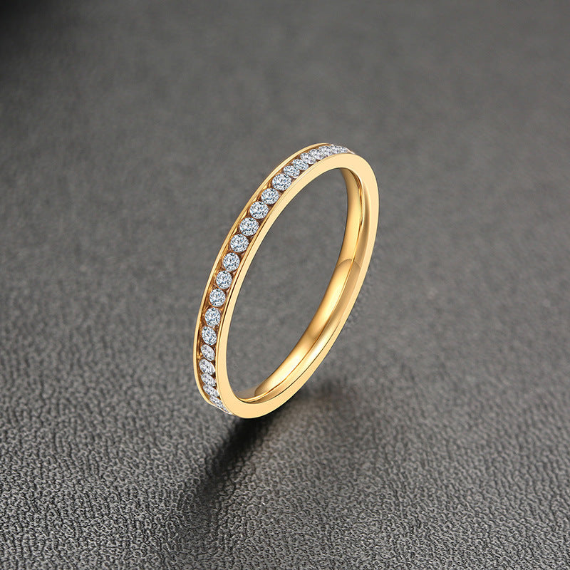 Bague simple sertie zircon, acier inoxydable