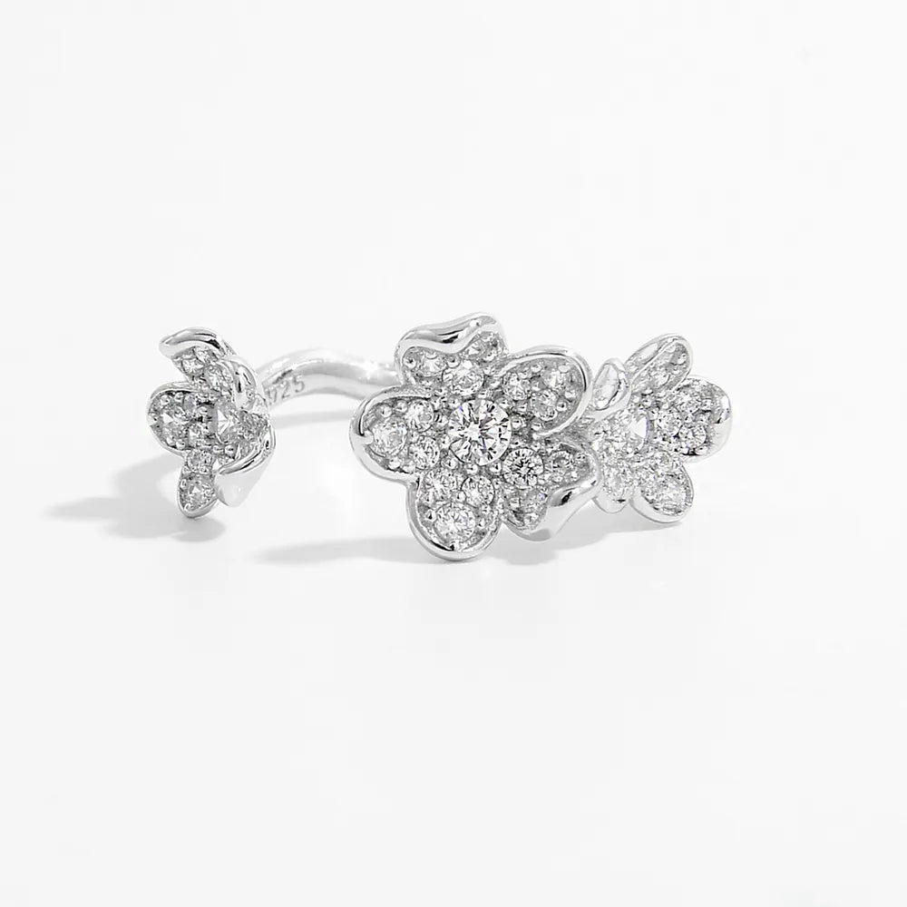 Bague ouverte zircon serti, argent 925