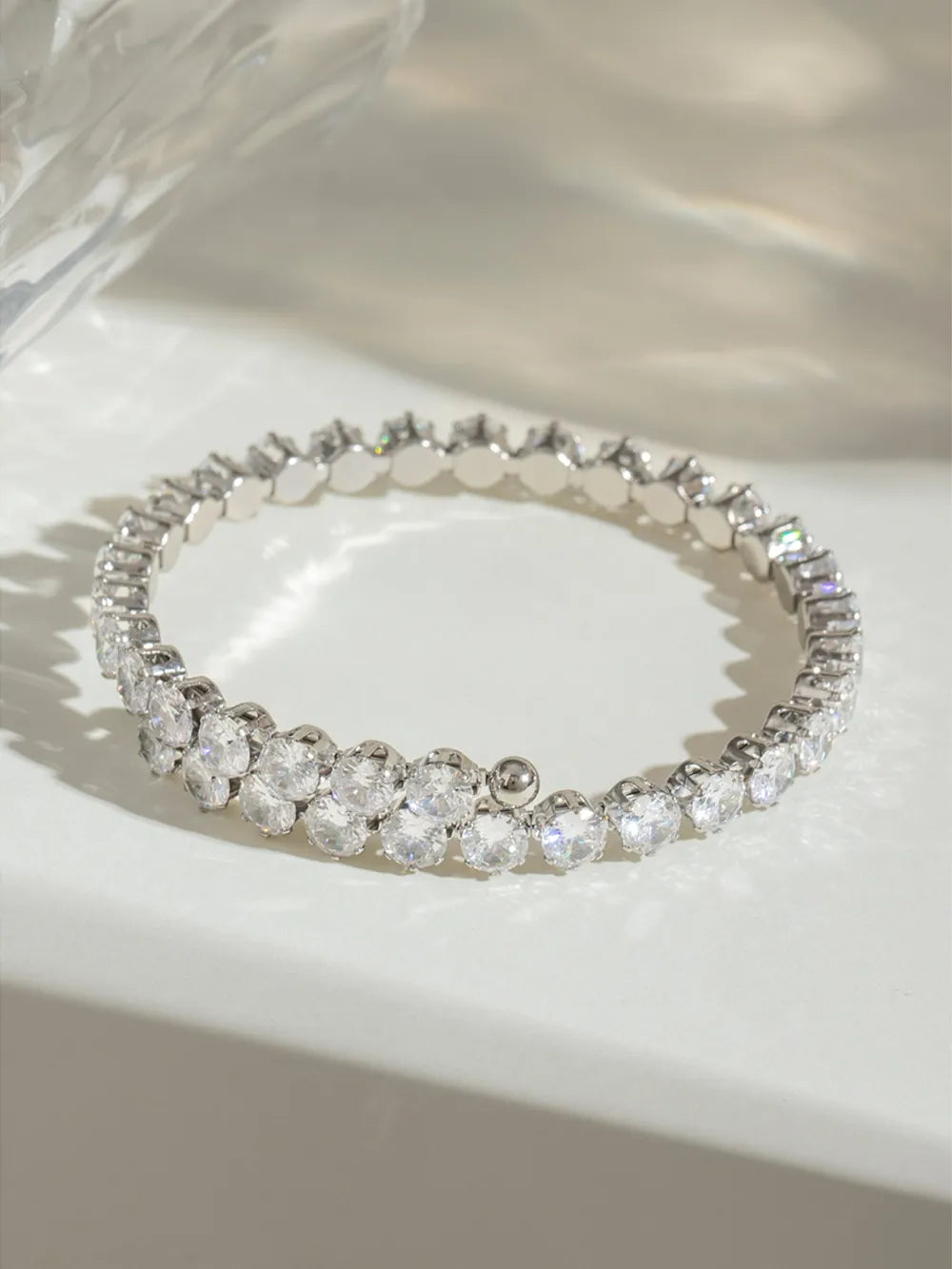 Bracelet zircon serti, acier inoxydable fin
