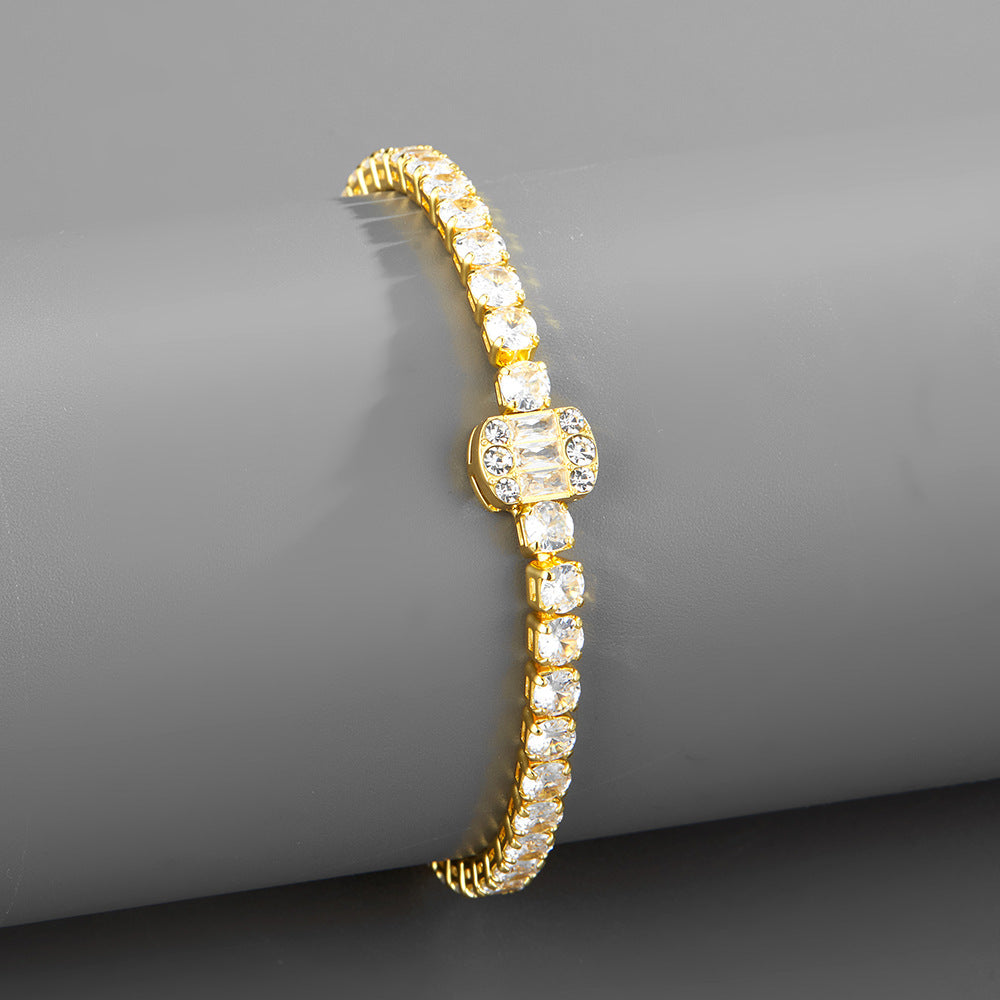 Bracelet chaîne zircon, style hip-hop