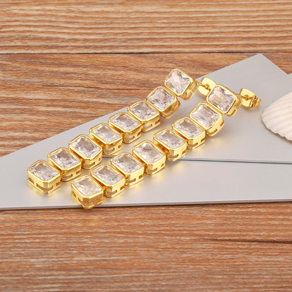 Boucles d'oreilles pendantes à pompons rectangulaires
