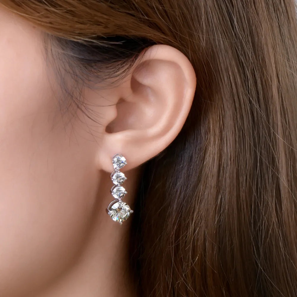 Boucles d'oreilles moissanite 4 carats, argent 925