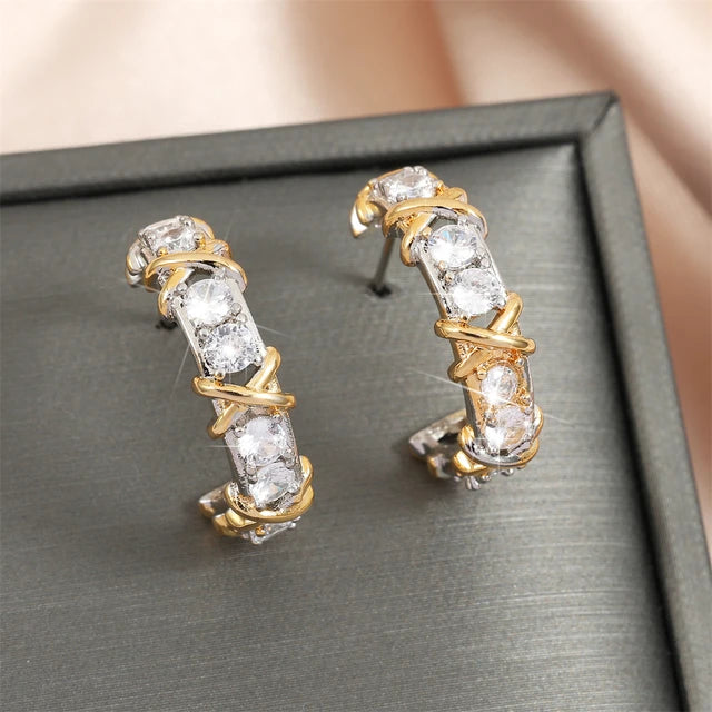 Créoles vintage zircon en croix, style coréen