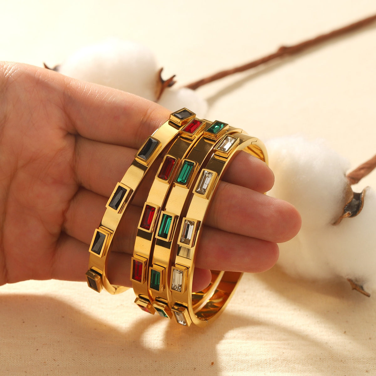 Bracelet géométrique zircon, acier titane