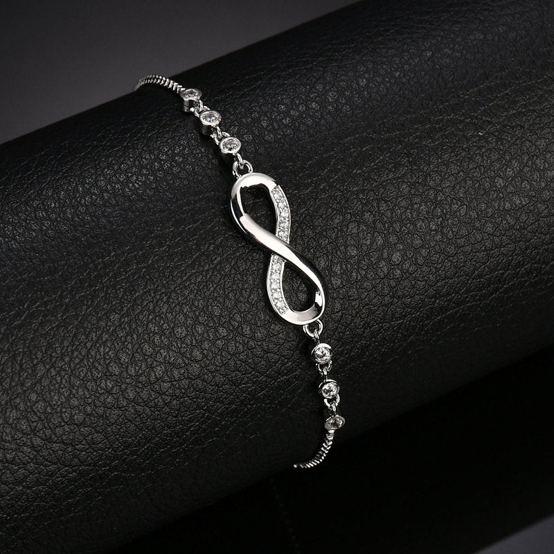Bracelet infini cristal ajustable, argenté