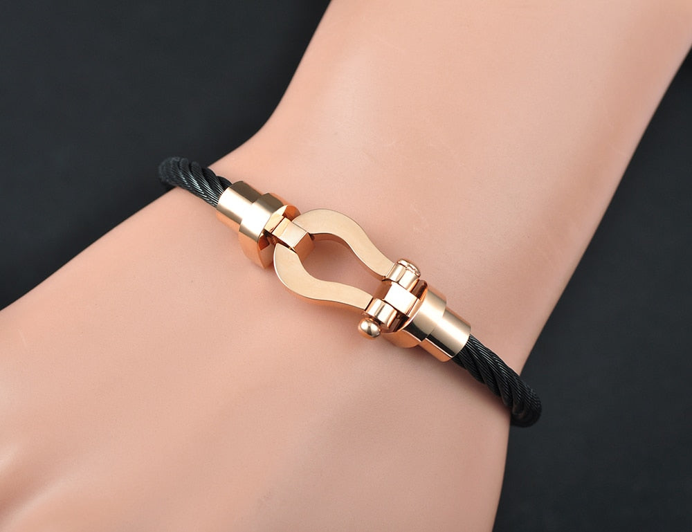 Bracelet jonc torsadé mixte, acier titane