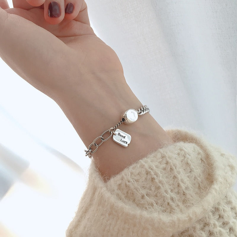 Bracelet frangé cœur rétro, argent 925