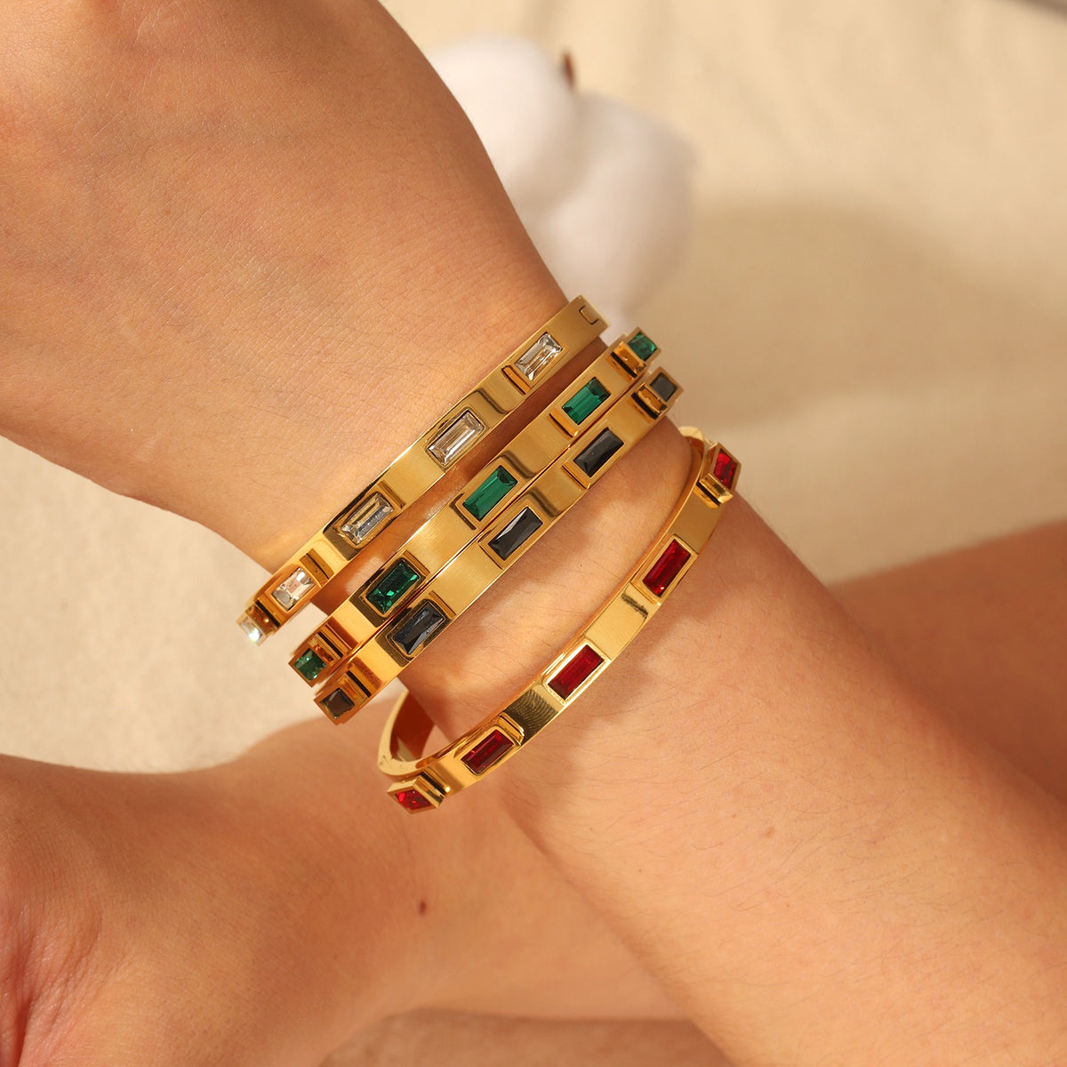 Bracelet géométrique zircon, acier titane