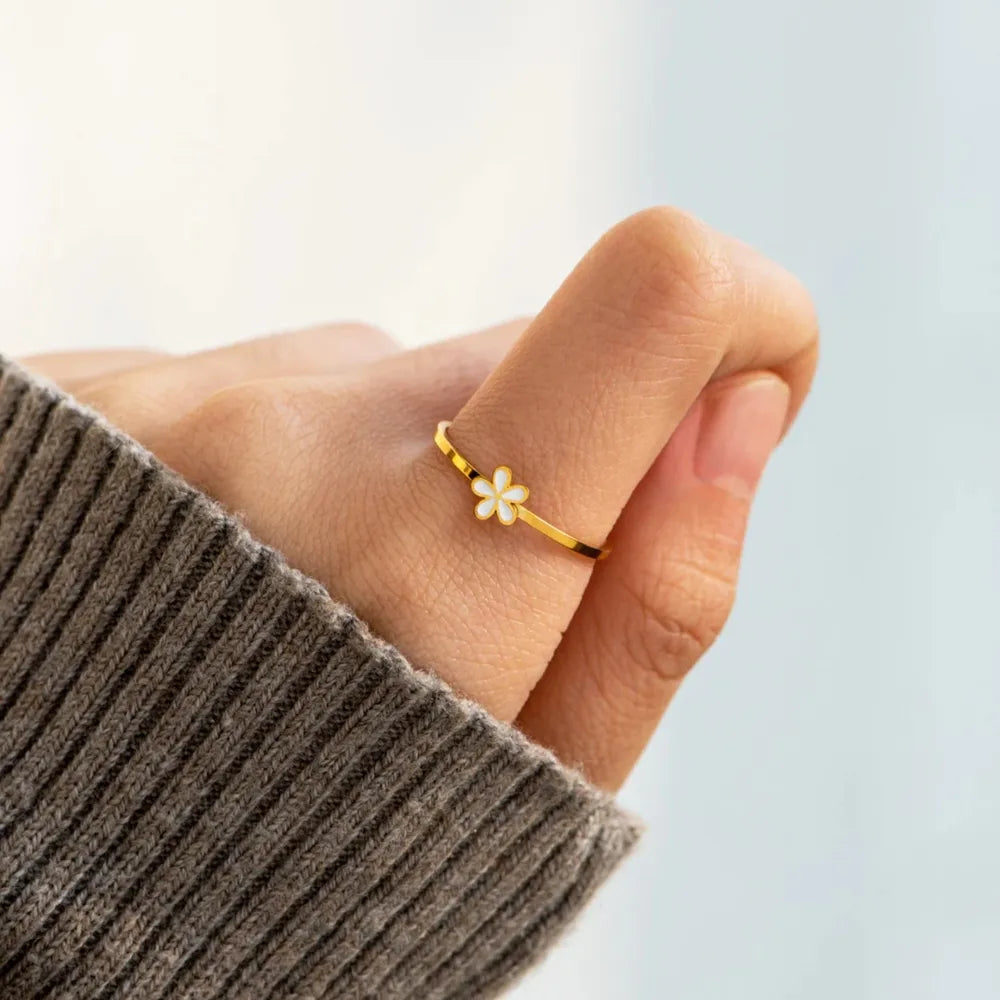 Bague fleur émaillée, argent 925