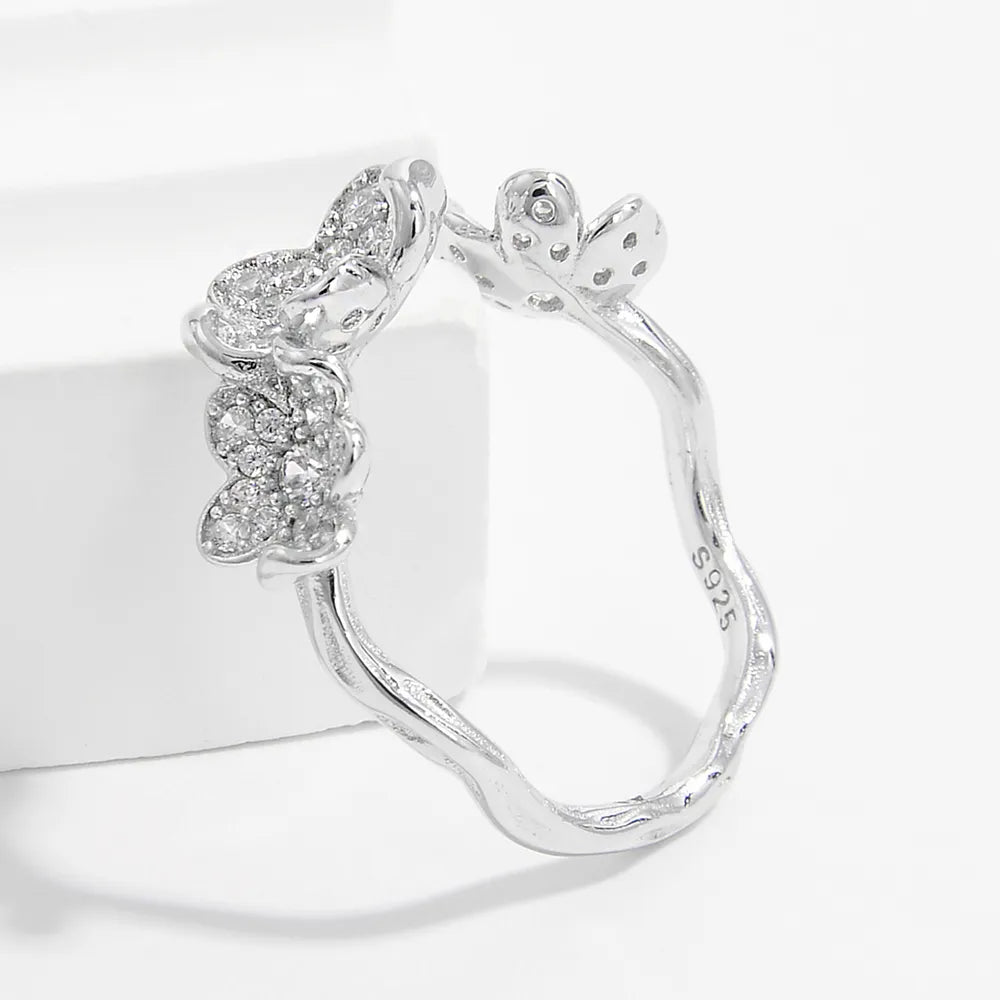 Bague ouverte zircon serti, argent 925