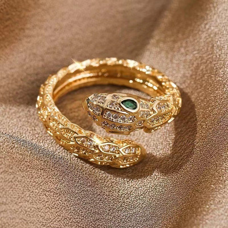 Bague ouverte serpent zircon, cuivre