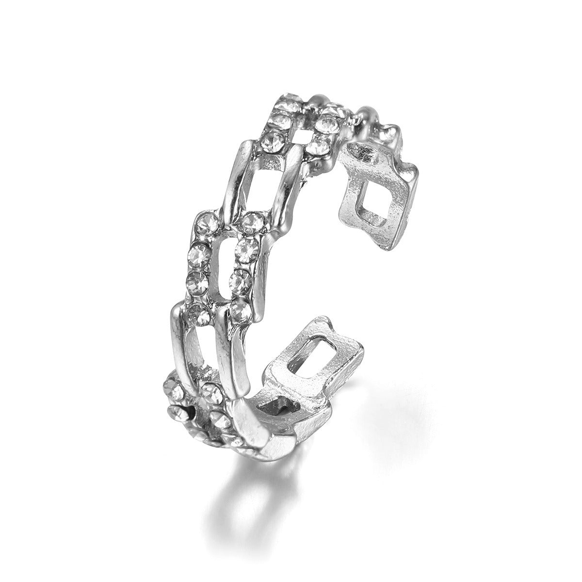 Bague ouverte perle et zircon, design épuré