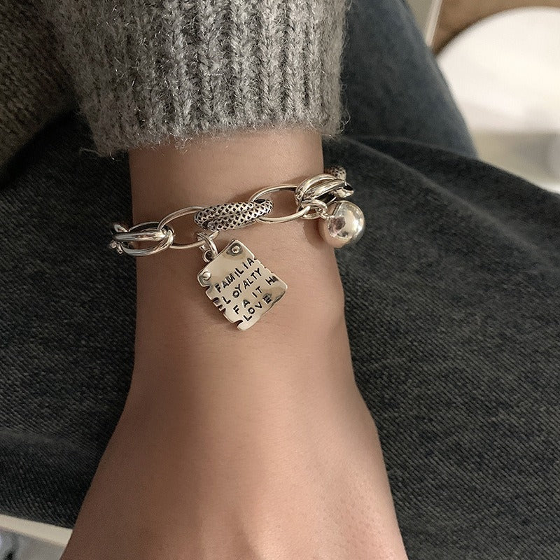 Bracelet frangé cœur rétro, argent 925