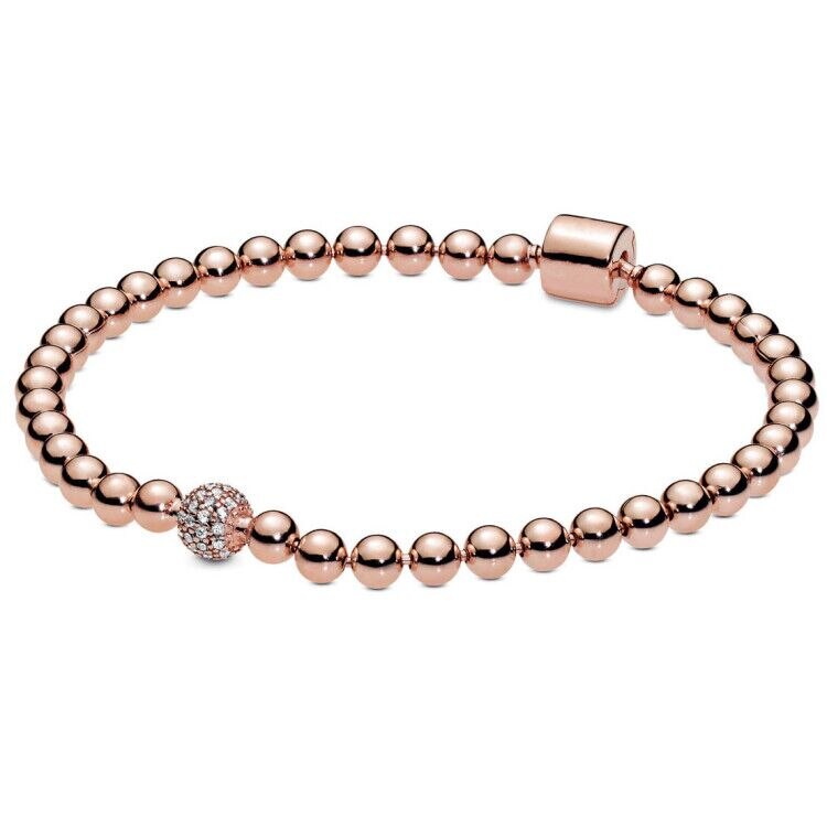 Bracelet coulissant perles et cristal pavé, or rose