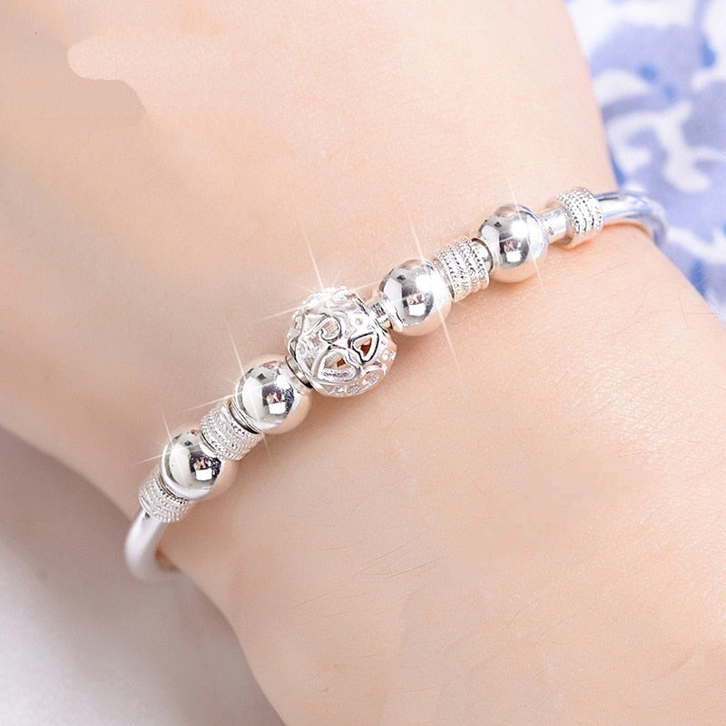 Bracelet jonc porte-bonheur, argenté