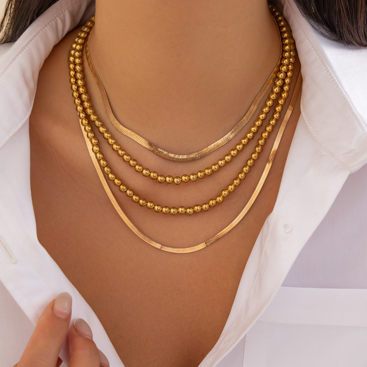 Collier chaîne serpent perlée, style hip-hop