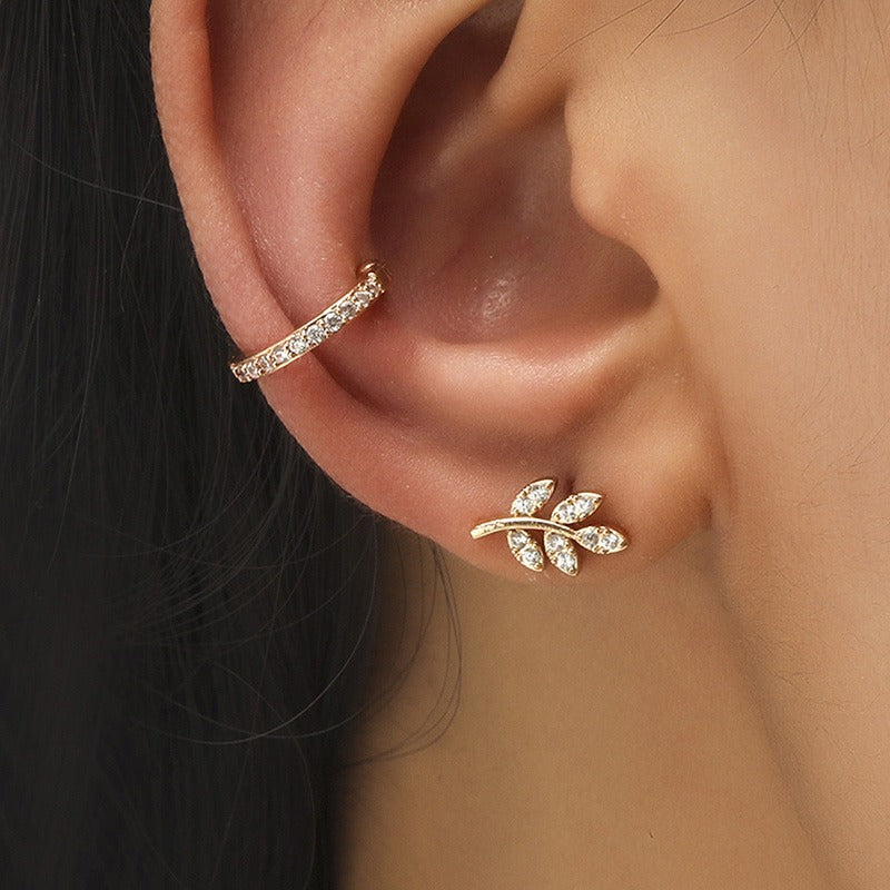 Bijou d'oreille clip feuille dorée, sans perçage