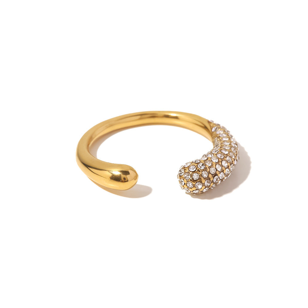 Bague ouverte zircon blanc, acier inoxydable