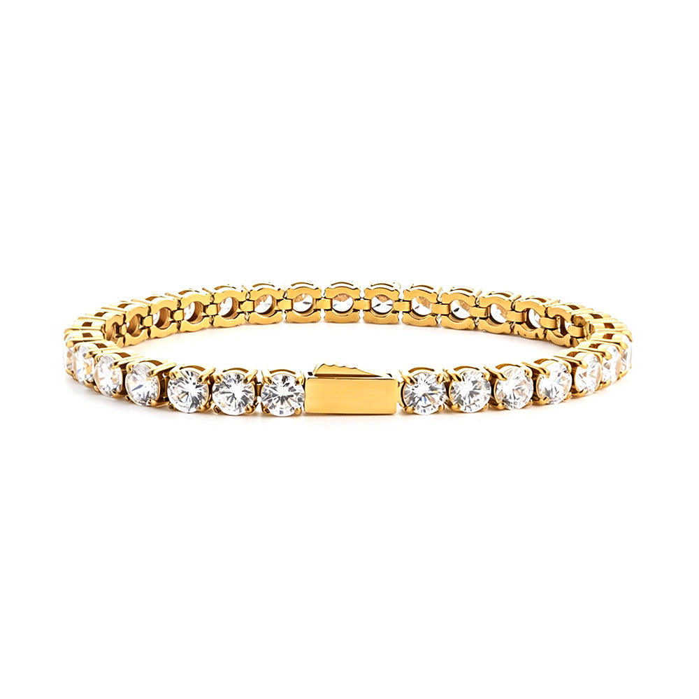 Bracelet chaîne tennis 3-5mm zircon fin, style hip-hop