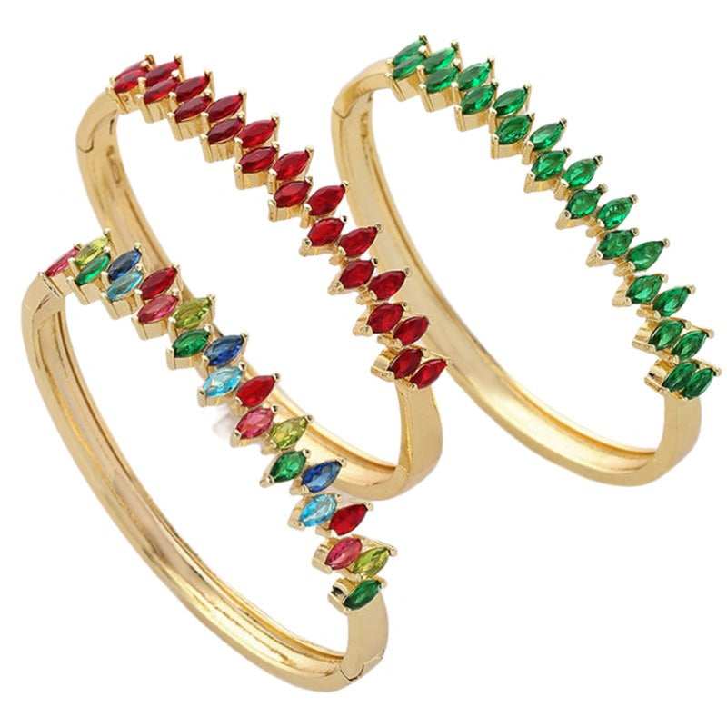 Bracelet zircon coloré scintillant, cuivre