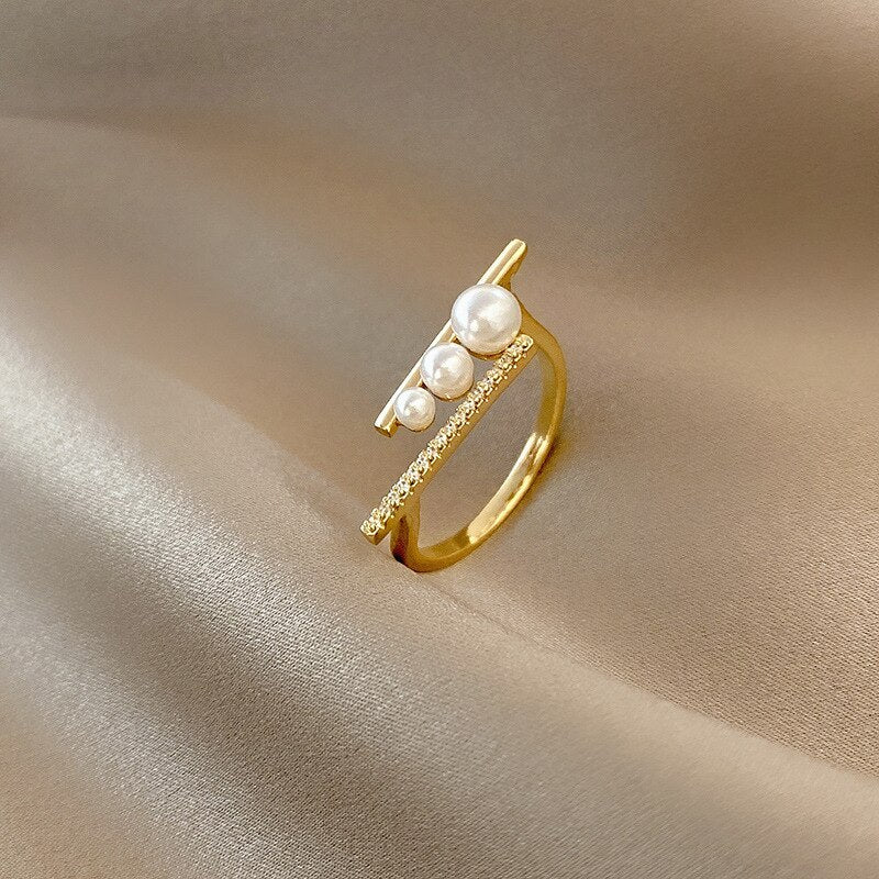 Bague perle baroque rétro, style coréen