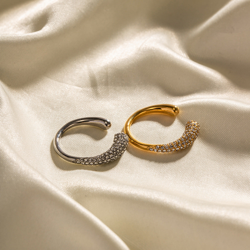 Bague ouverte zircon blanc, acier inoxydable