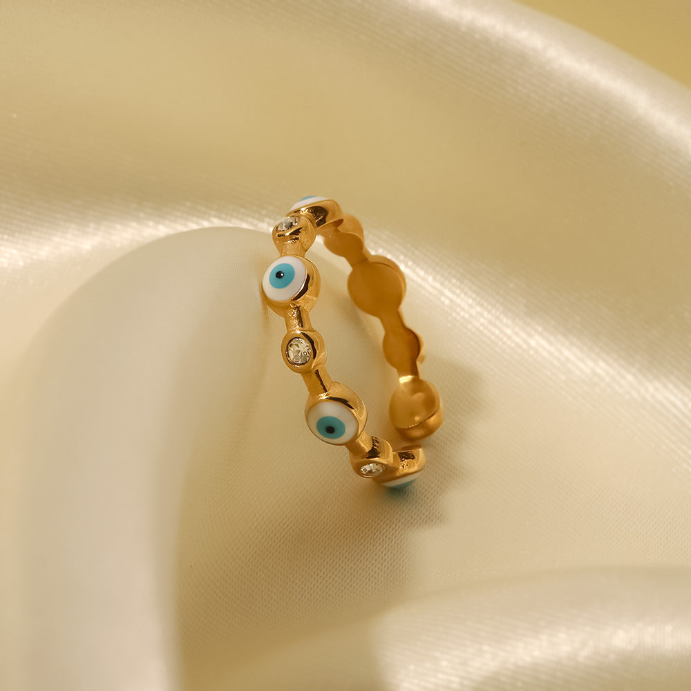 Bague ouverte œil protecteur, plaquée or 18 carats, acier titane
