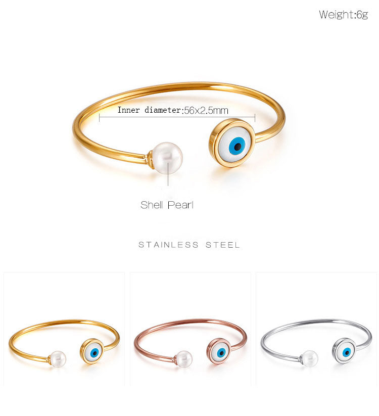 Bracelet ouvert perle et œil protecteur porte-bonheur