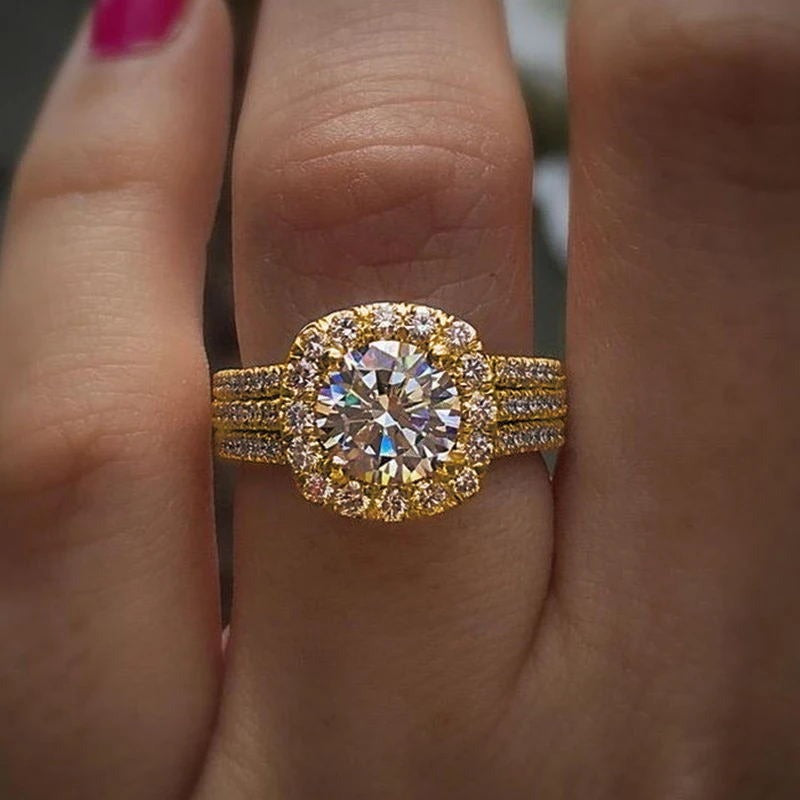 Bague de mariage sertie de zircons, cuivre
