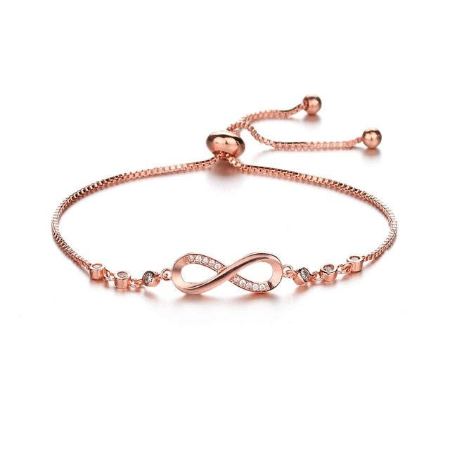 Bracelet infini cristal ajustable, argenté