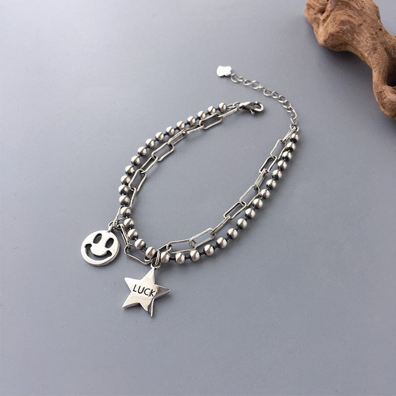 Bracelet frangé cœur rétro, argent 925