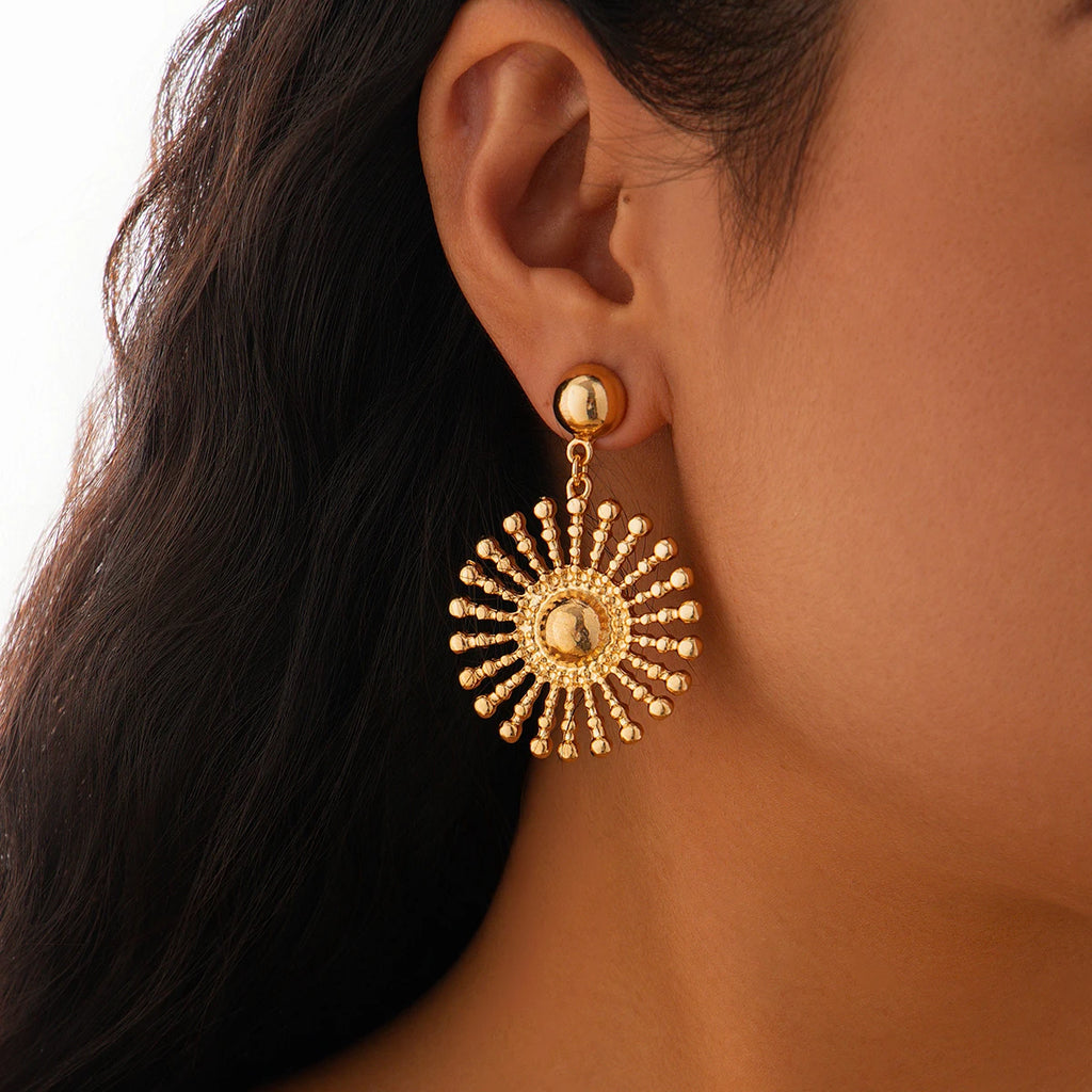 Boucles d'oreilles pendantes tournesol rondes, style gothique