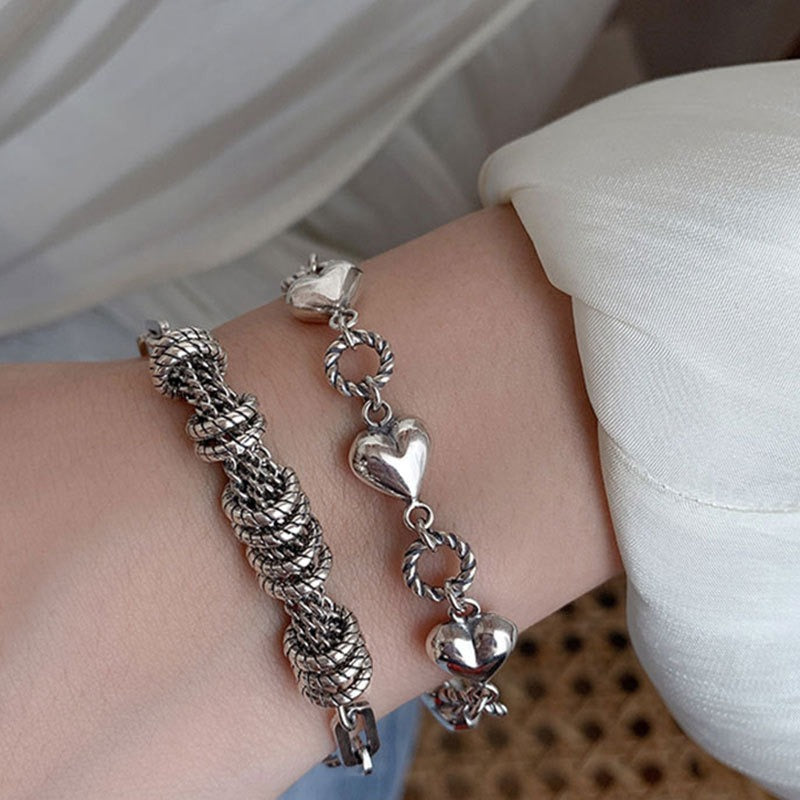 Bracelet frangé cœur rétro, argent 925