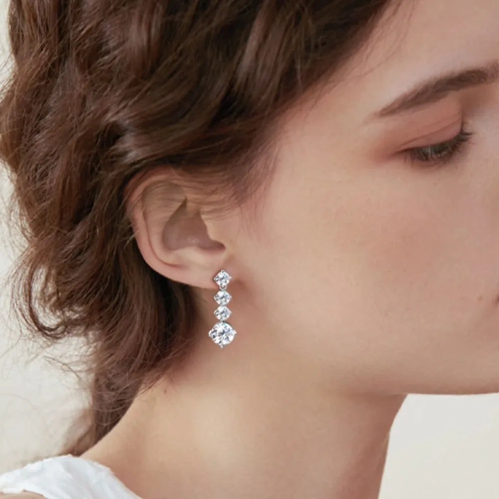 Boucles d'oreilles moissanite 4 carats, argent 925