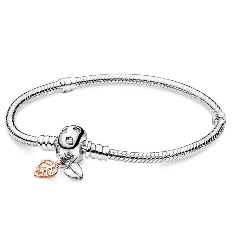 Bracelet chaîne serpent feuilles, argenté